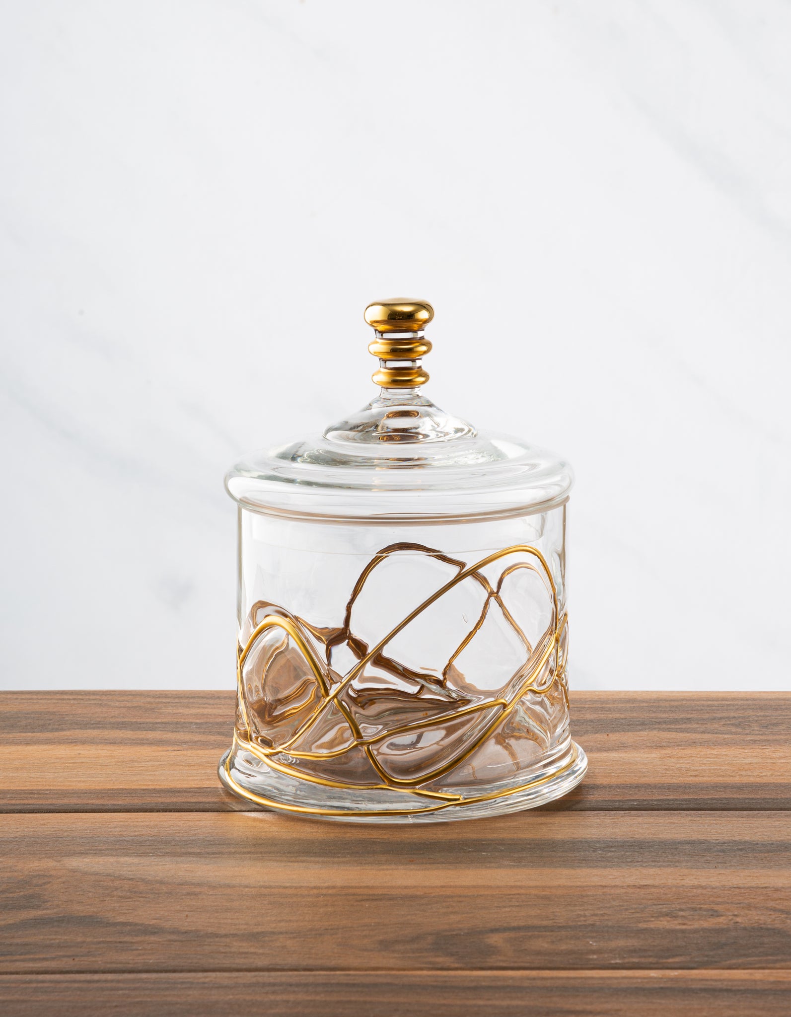 Glass Jar and Lid with 14k Gold Swirl Design – Classic Touch Decor