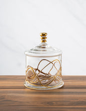 Load image into Gallery viewer, Glass Jar and Lid with 14k Gold Swirl Design