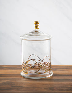 Glass Jar and Lid with 14k Gold Swirl Design