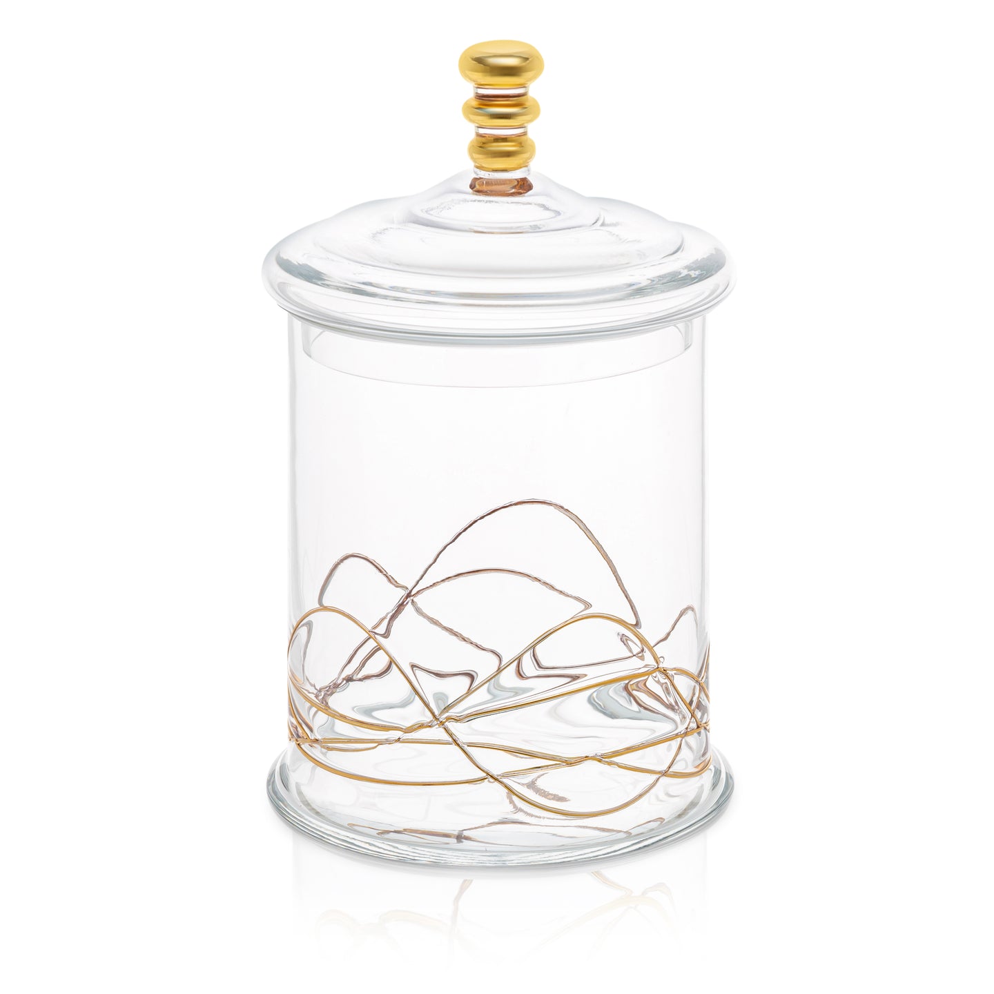 Glass Jar and Lid with 14k Gold Swirl Design