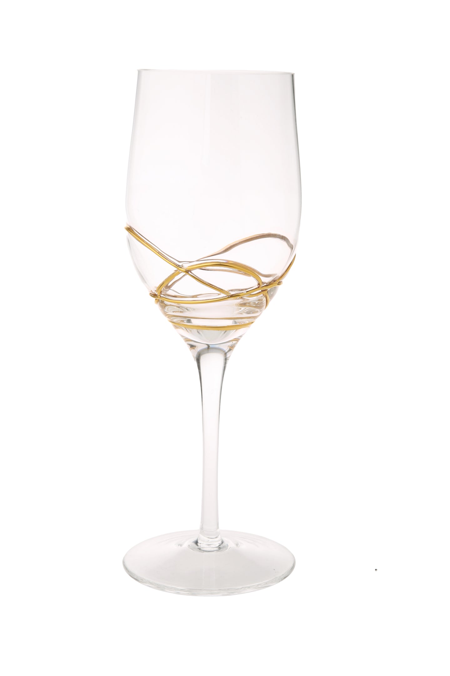 Set of 6 Wine Glasses with 14K Gold Swirl Gold Design
