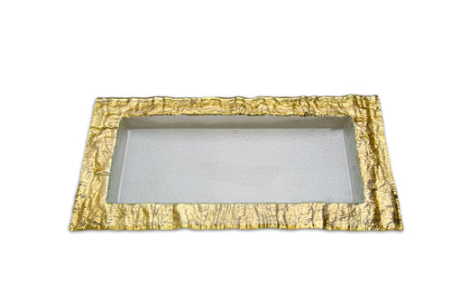 Medium Rectangular Glass Tray with Gold Embossed Border