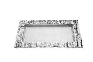 Medium Rectangular Glass Tray with Silver Embossed Border
