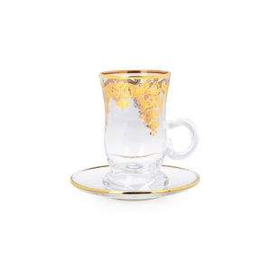 Set of 6 Tea Cups 24k Gold Artwork