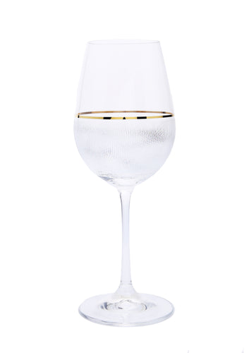 Set of 6 Modern Water Glasses with Gold Strip and Design