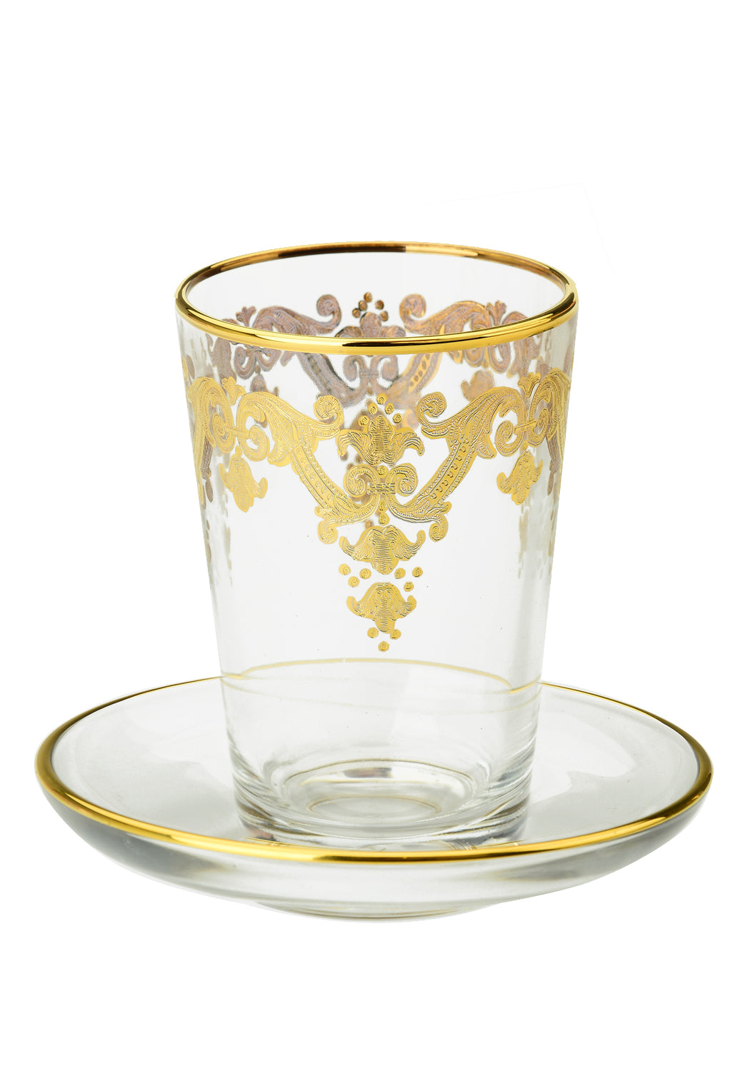 24k Gold Artwork Saucers with Cups-Set/6