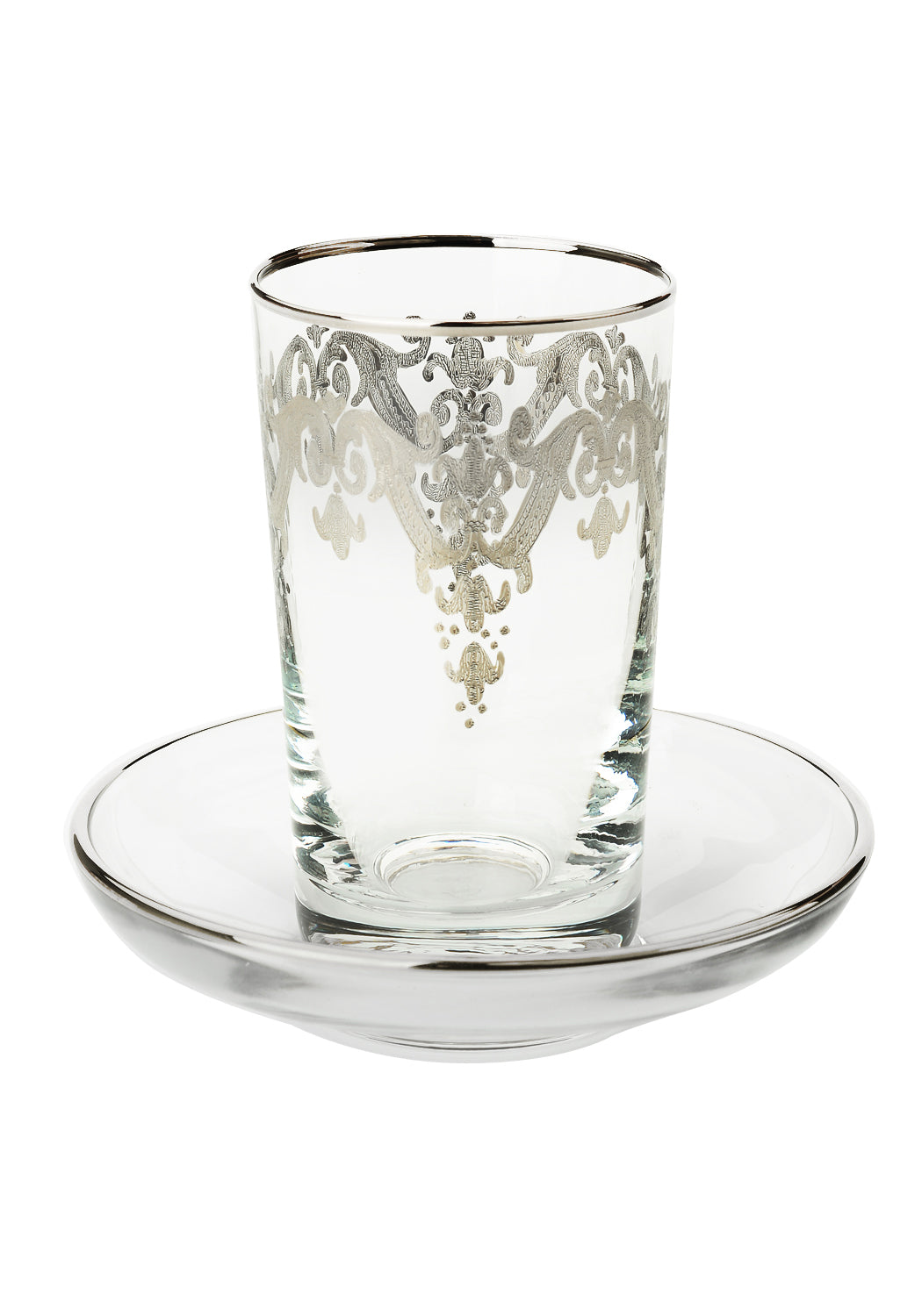 Cups and Tray with Silver Artwork, Set of 6
