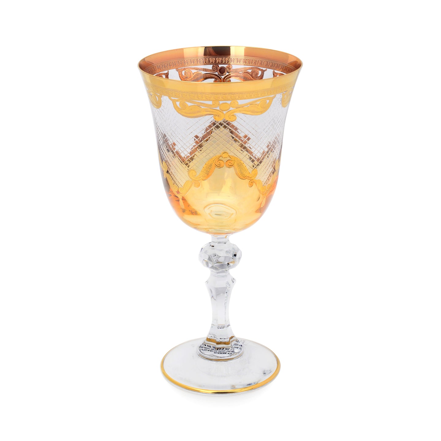 Amber Water Glass with Diamond Cuts, Set of 6