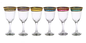 Set of 6 Assorted Colored water Glasses with Gold Design