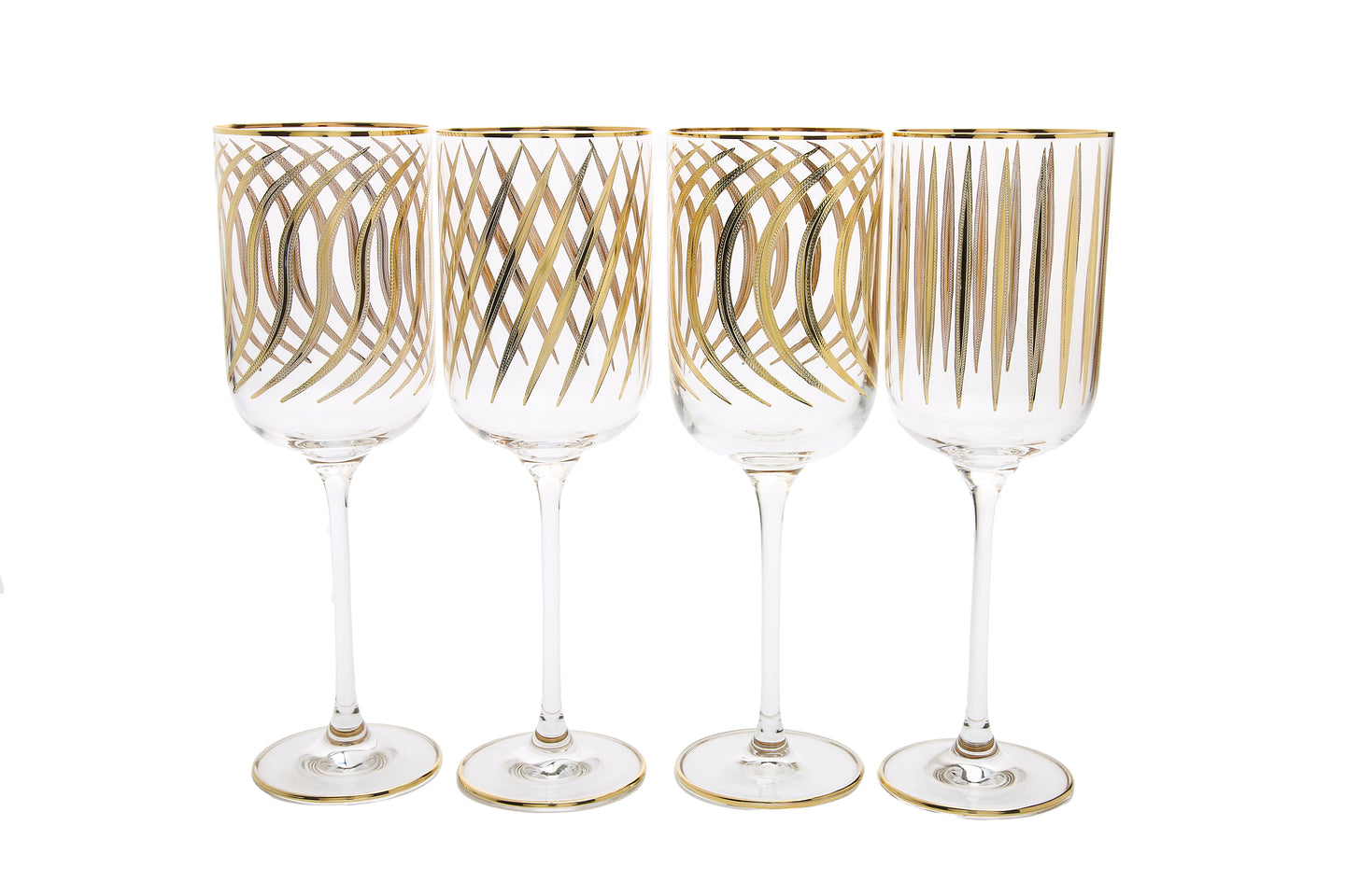 Set of 4 Mix and Match Wine Glasses with 24k Gold Design
