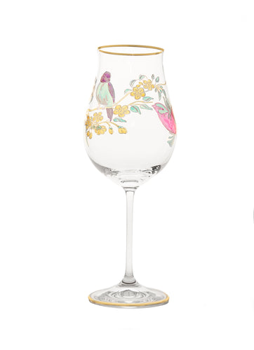 Set of 6 Wine Glasses with Painted Bird