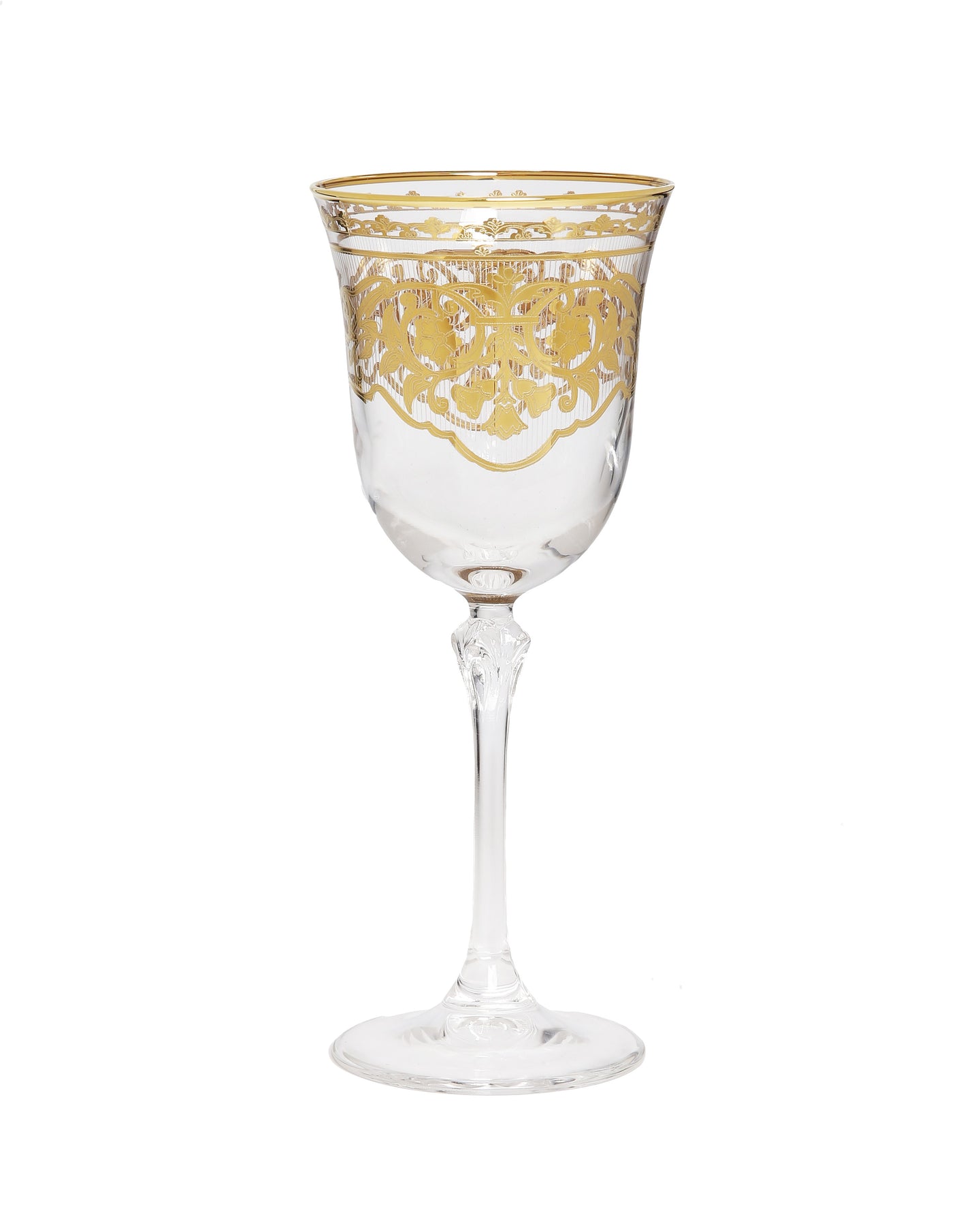 Set of 6 Wine Glasses with Gold Artwork
