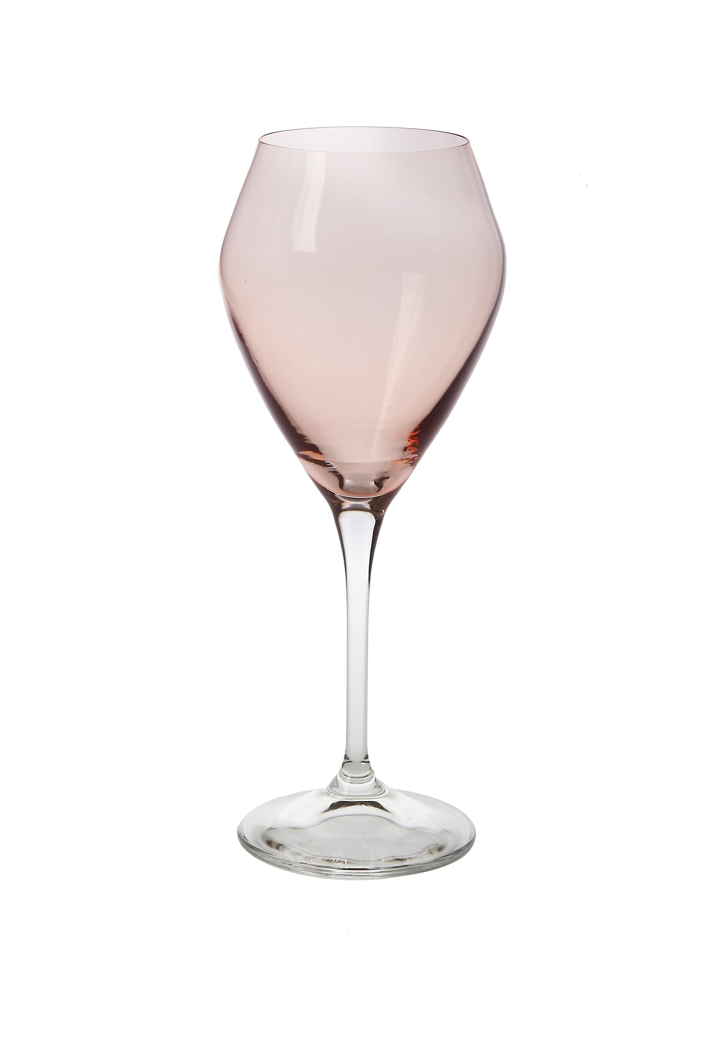 Set of 6 Blush V-Shaped Water Glasses with Clear Stem