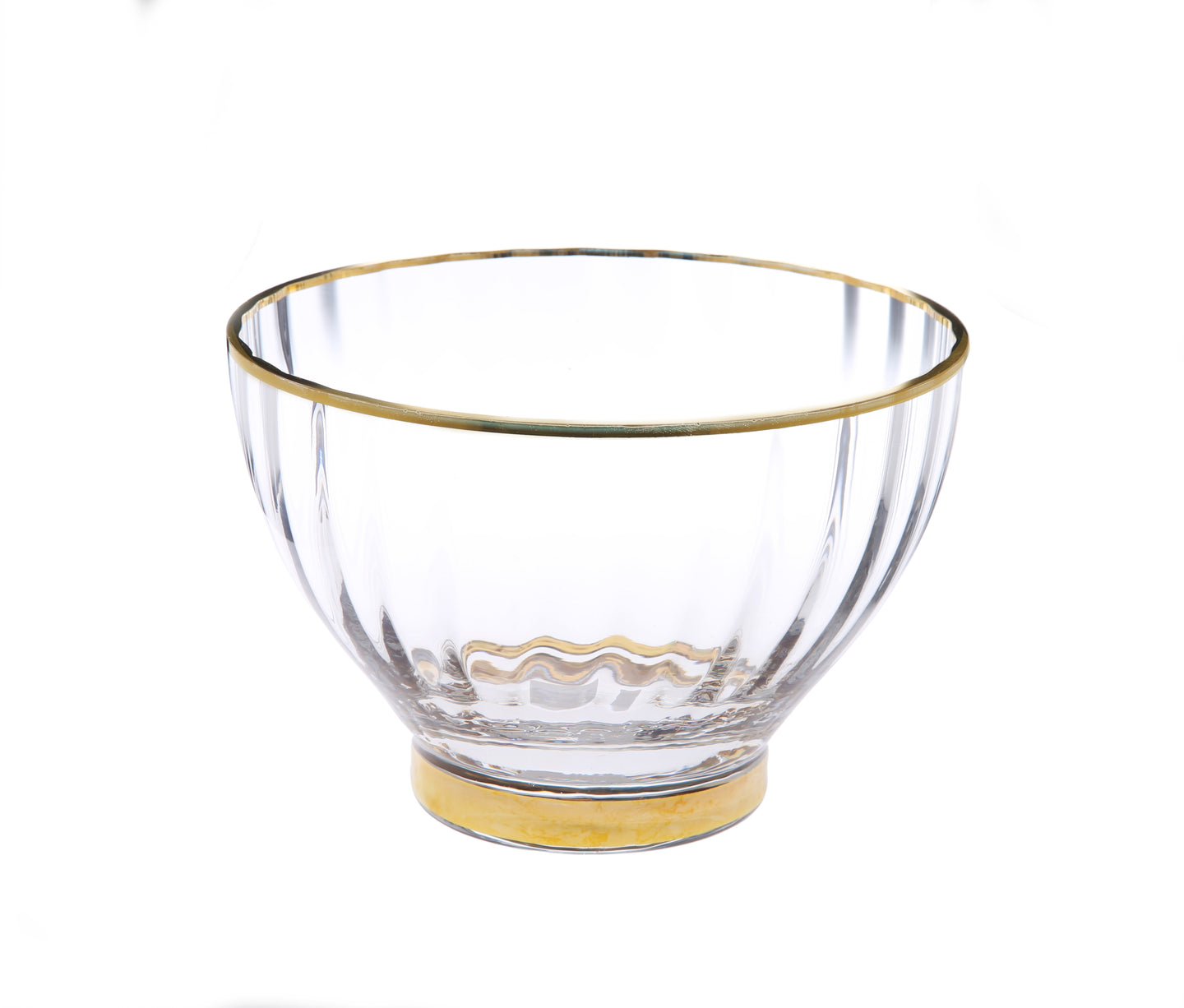 Set of 4 Line Textured  Dessert Bowls with Gold Rim and Base