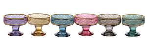 Set of 6 Assorted Colored Dessert bowls with Gold Design