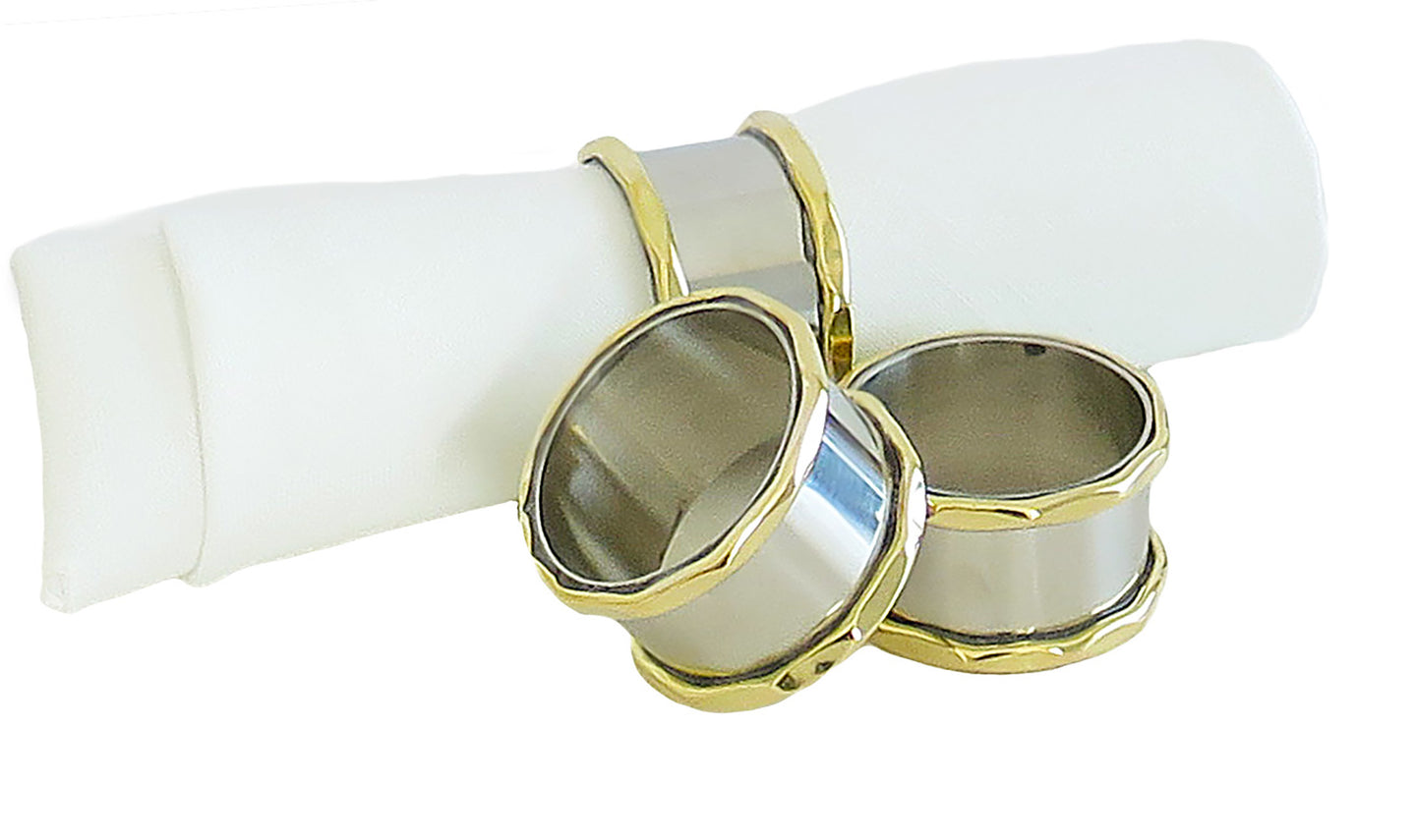 Set of 4 Stainless Steel Napkin Holders with Gold Border