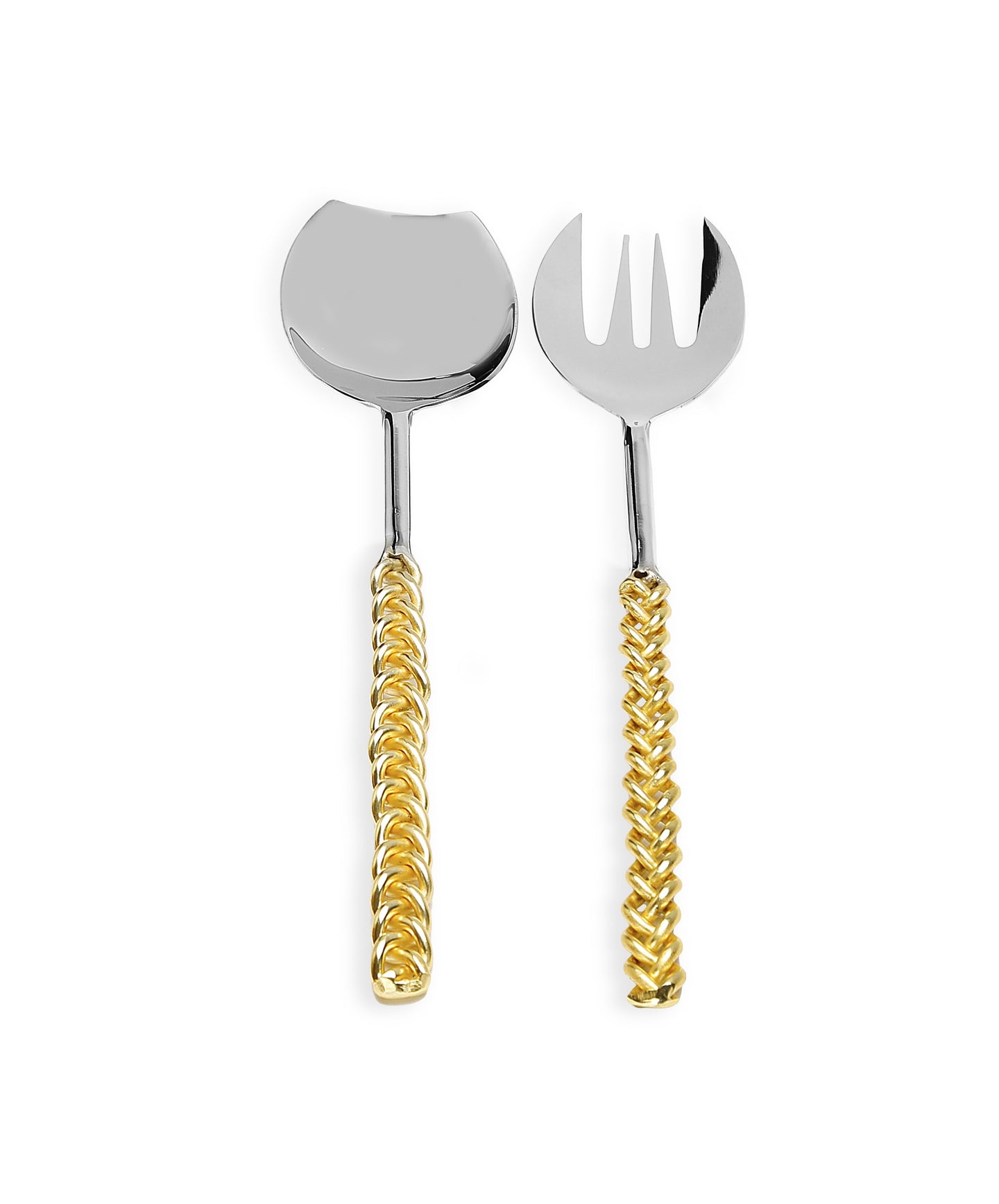 Set Of 2 Salad Servers With Gold Twisted Handles