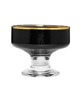 Set of 6 Black Dessert Cups with Clear Stem and Gold Rim