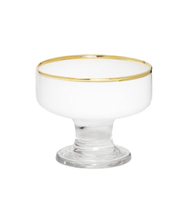 Set of 6 White Dessert Cups with Clear Stem and Gold Rim