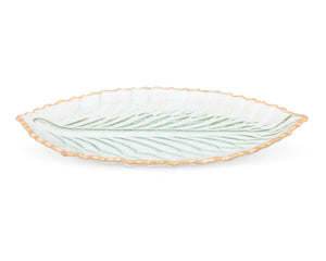 Glass Leaf Dish with Gold Edge 17.25"L 10.25"W