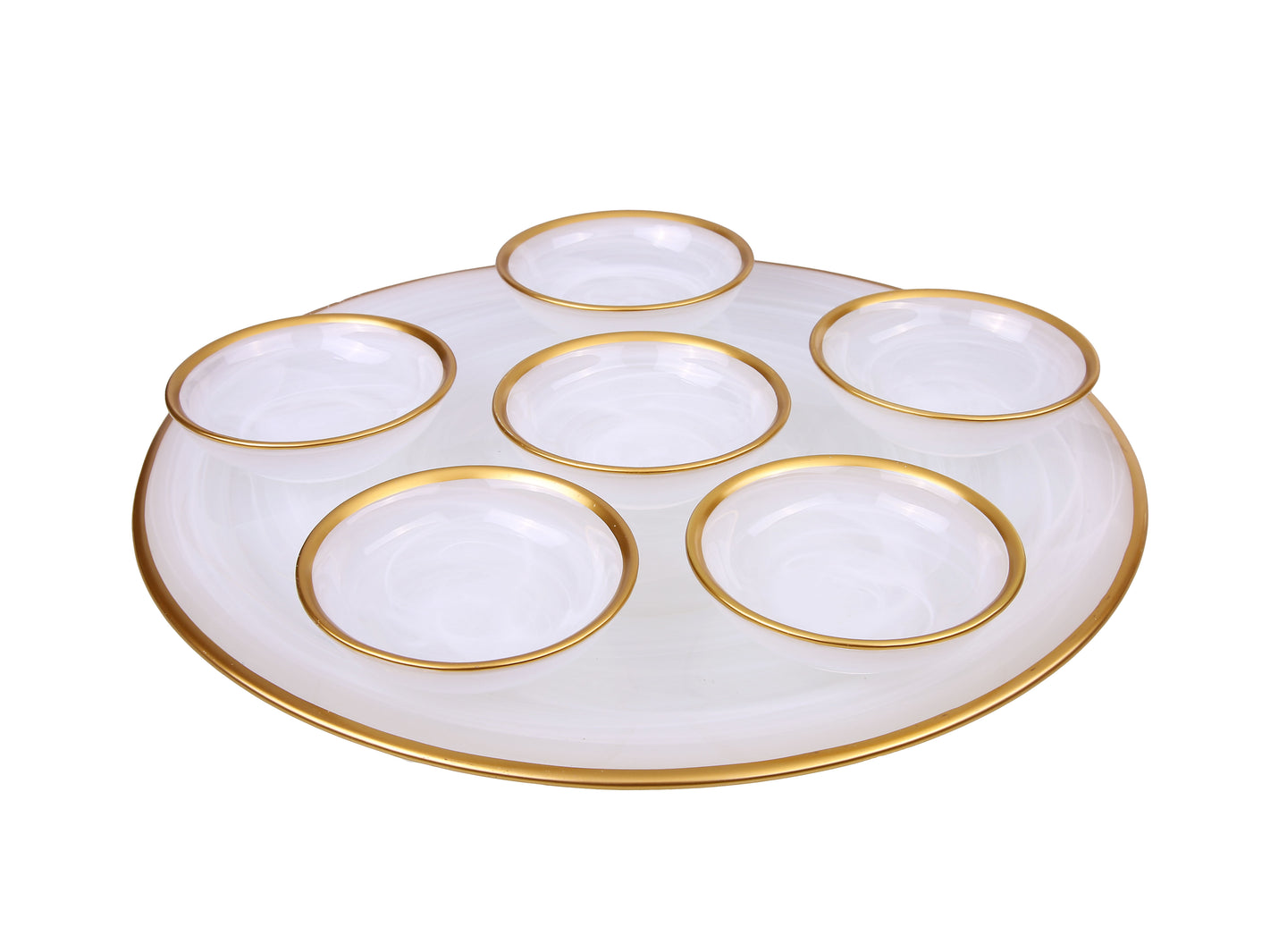 Alabaster White Seder Plate With Gold Rim - 12.75