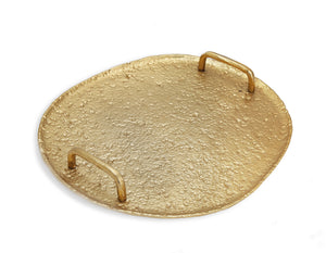 15"L Gold Hammered Round Tray with Handles
