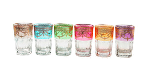 Set of 6 Short Colored Tumblers With Rich Gold Design