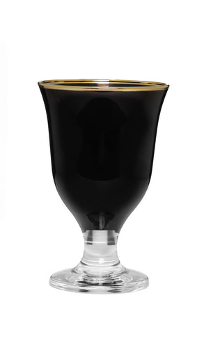 Set of 6 Short Stem Water Glasses Black with Clear Stem and Gold Rim