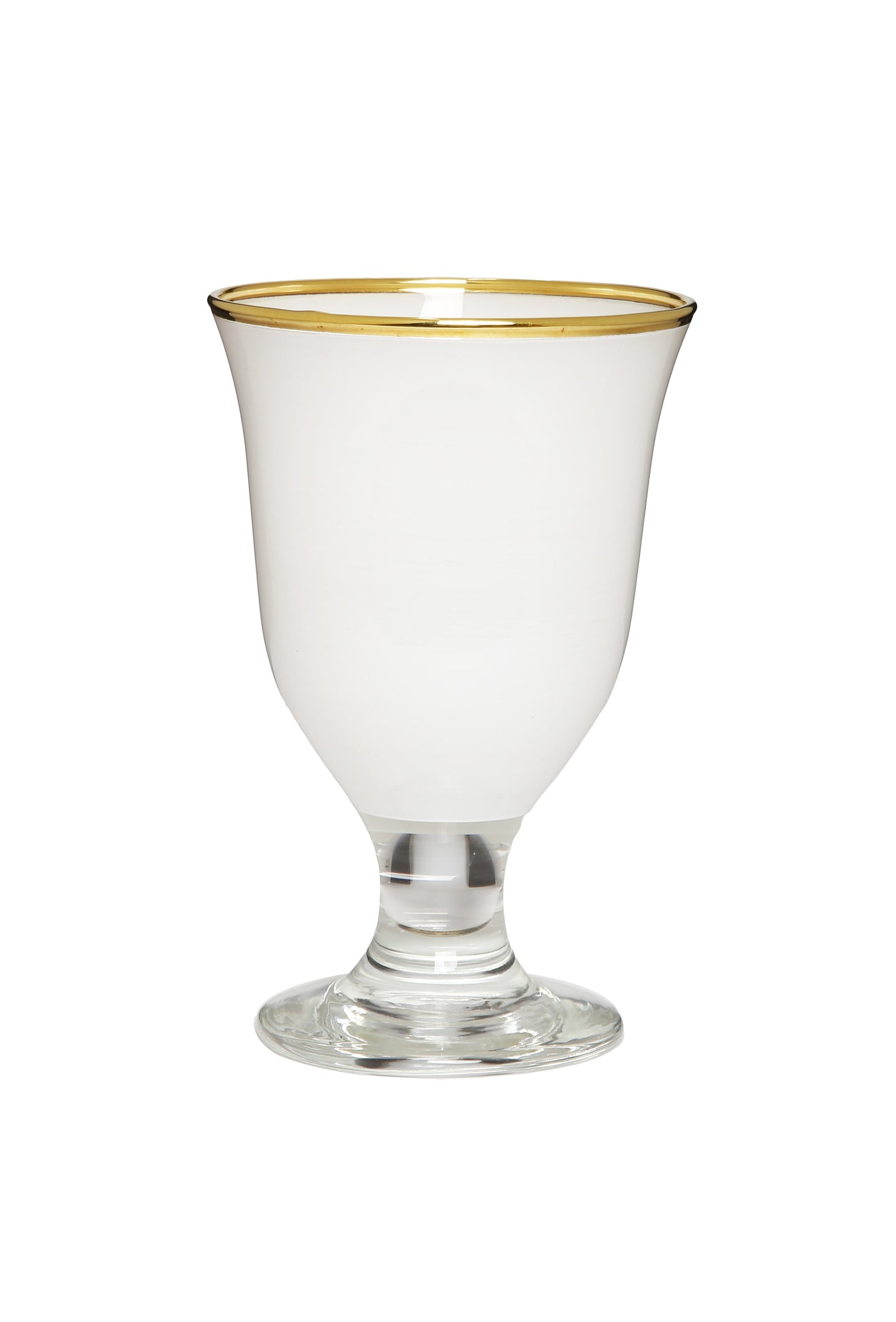 Set of 6 Short Stem Water Glasses White with Clear Stem and Gold Rim