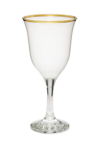Set of 6 Water Glasses White with Clear Stem and Gold Rim