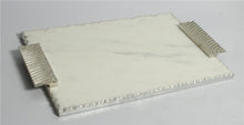 Load image into Gallery viewer, 16&quot; Marble Challah Tray with Silver Decorative