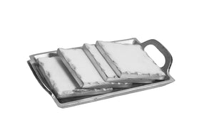 Set of 4 Marble Coasters with Tray - Silver