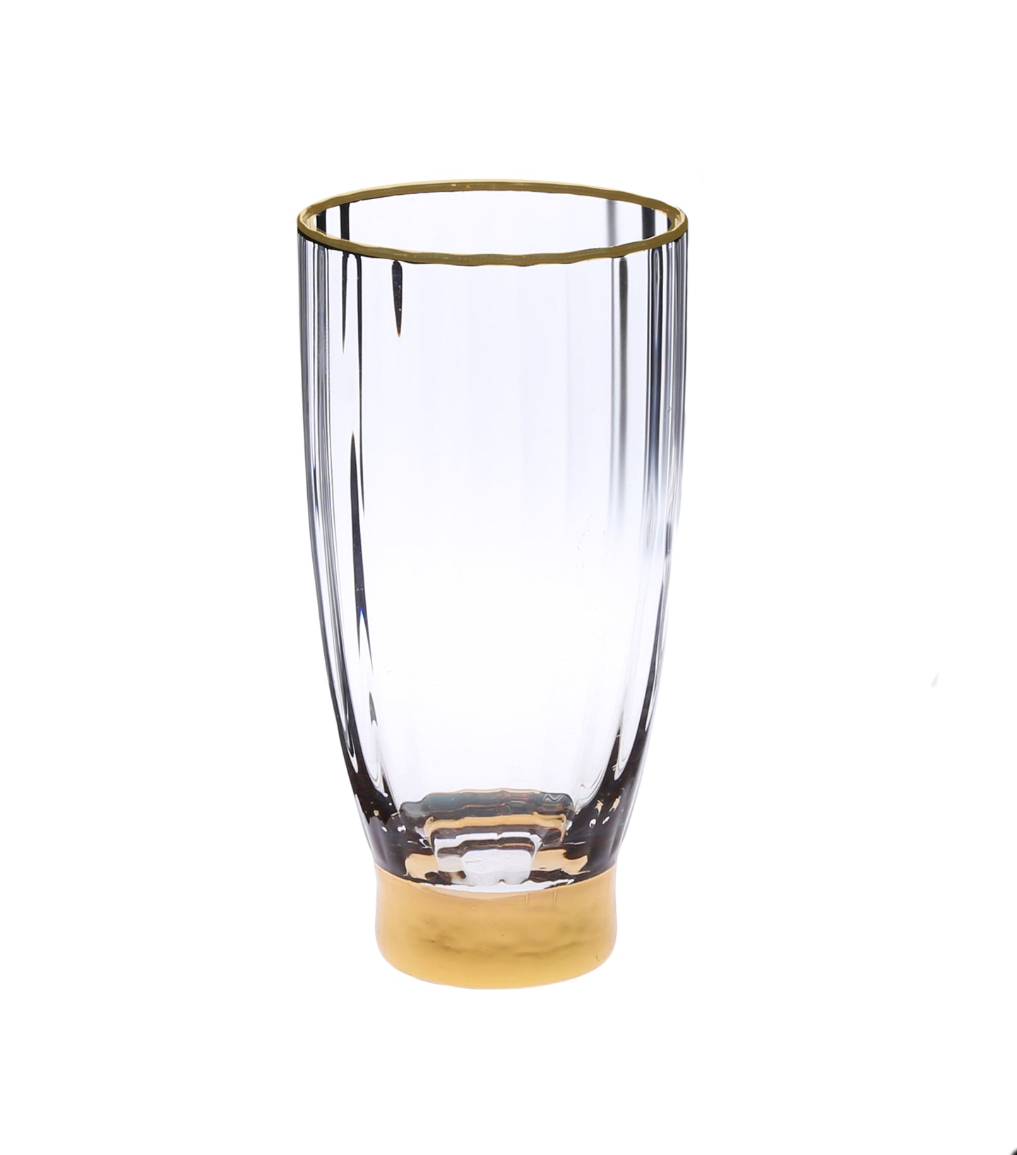 Set of 6 Straight Textured Water Tumblers with Gold Base and Rim