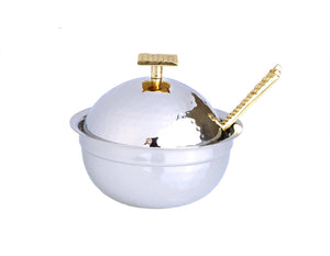 Stainless Steel Honey Dish With Mosaic Handle - 4.25"D X 3"H