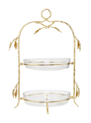 2 Tiered Centerpiece Glass with Gold Leaf