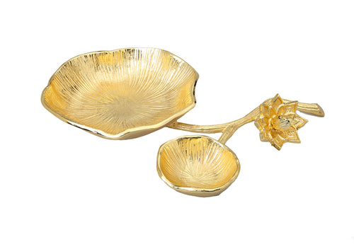 Gold Chip and Dip Bowl with Lotus Flower Design