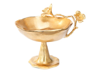 Gold Footed Bowl with Leaf Detail 13.3 x 11.4” x 11”h