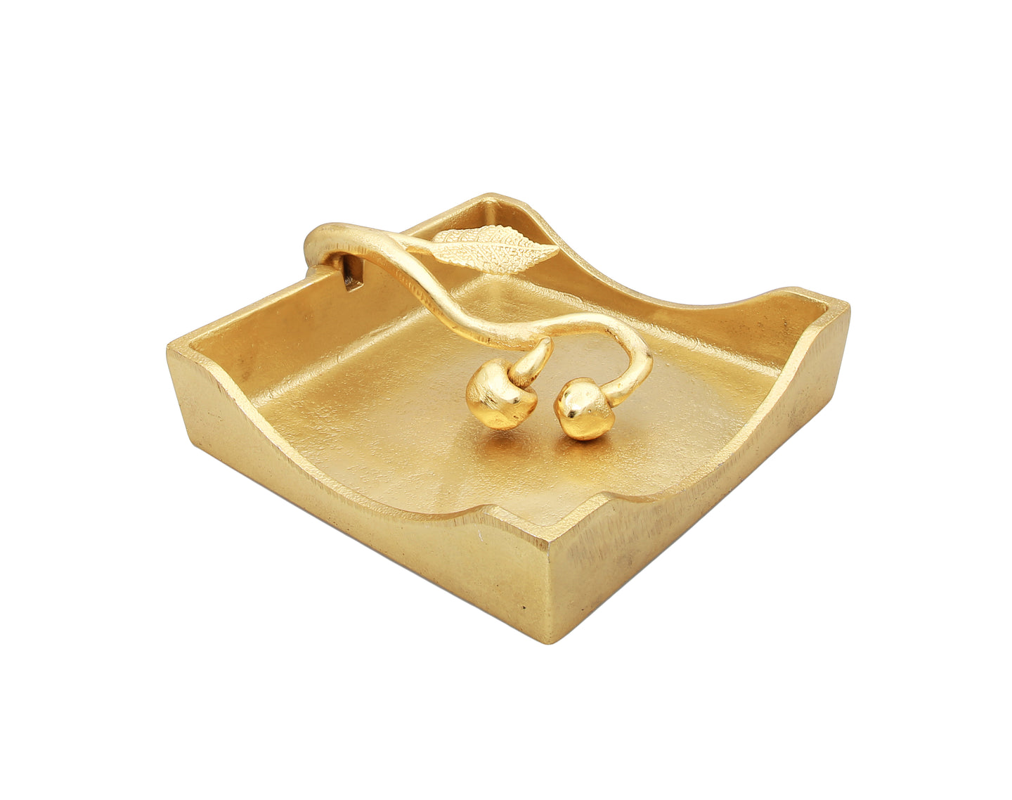 Gold Square Napkin Holder with Leaf Shaped Tongue