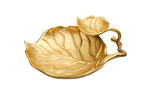 2 Tier Gold Relish Dish with Leaf Vein Design