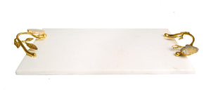 Marble Challah Tray With Agate Stone Handles - 16.25"L X 9"W X 2"H