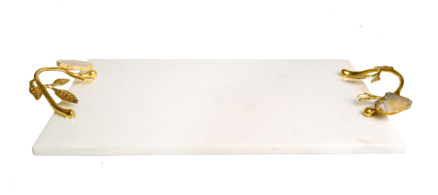 Marble Challah Tray With Agate Stone Handles - 16.25