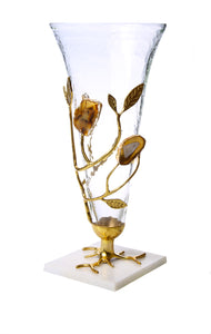 Glass Vase With Gold Leaf-Agate Stone Design - 6.75"D X 15"H