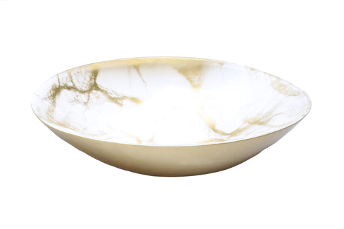 White and Gold Marbleized Oval Bowl