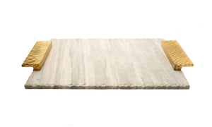 Grey Marble Challah Tray with Gold Embossed Handles