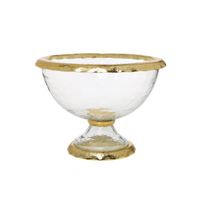 Large Glass Footed Bowl with Gold Border