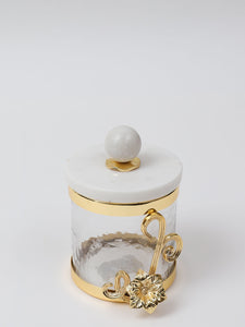 Small Glass Canister with Gold Design and Marble Lid