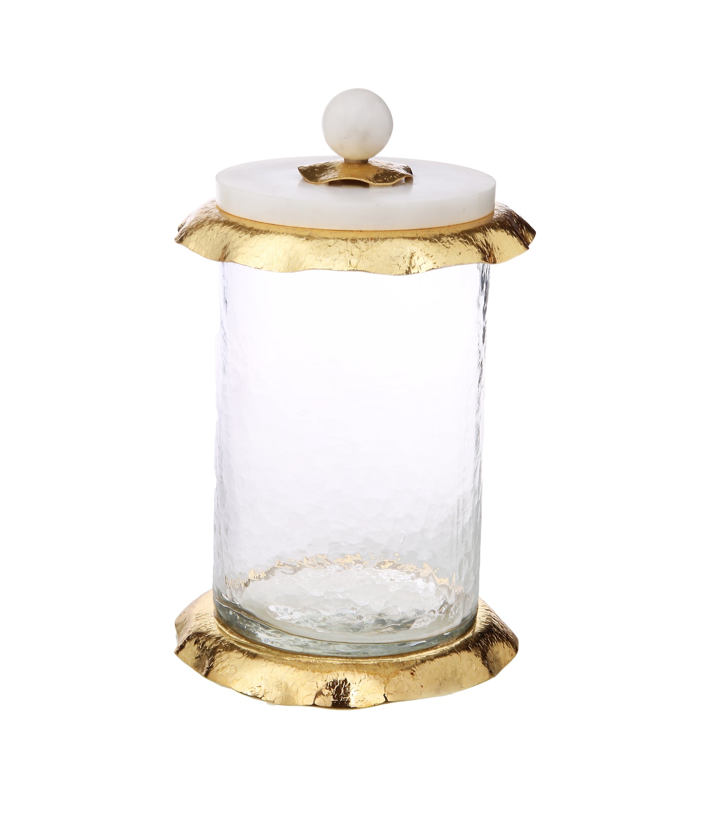 Small Glass Canister With Marble And Gold Lid - 5”D x 6.5”H