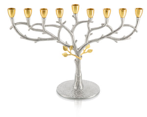 Two-tone Menorah with Leaf Design