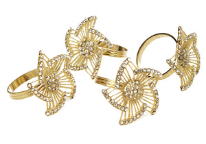 Set of 4 Gold  Napkin Rings-Leaf Design