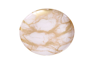Set Of 4 Gold-White Marble Plates - 11"D